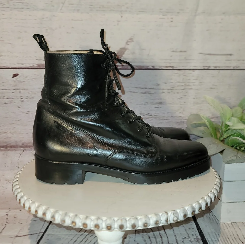 RITZ New York Black  Leather Moto Combat Ankle Lace-up Boots Size 36.5 EU, 6 US - Picture 6 of 12